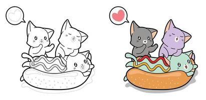 Adorable chat dans une page de coloriage de dessin animé de hot-dog pour les enfants vecteur
