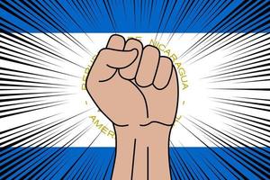Humain poing serré symbole sur drapeau de Nicaragua vecteur