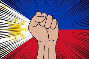 Humain poing serré symbole sur drapeau de philippines vecteur