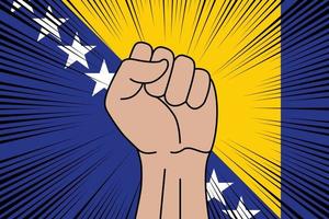 Humain poing serré symbole sur drapeau de Bosnie vecteur