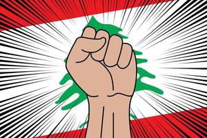 Humain poing serré symbole sur drapeau de Liban vecteur