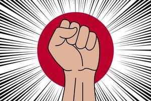 Humain poing serré symbole sur drapeau de Japon vecteur