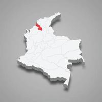 sucre Région emplacement dans Colombie 3d carte vecteur