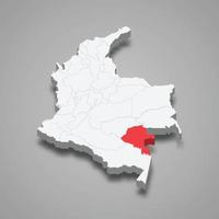 vaupes Région emplacement dans Colombie 3d carte vecteur