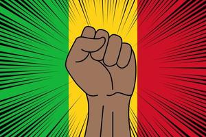 Humain poing serré symbole sur drapeau de mali vecteur