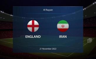 Angleterre contre l'Iran. Football tableau de bord diffuser graphique vecteur