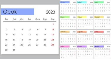 calendrier 2023 sur turc langue, la semaine début sur lundi. vecteur