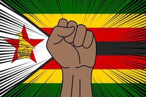 Humain poing serré symbole sur drapeau de Zimbabwe vecteur