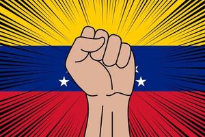 Humain poing serré symbole sur drapeau de Venezuela vecteur