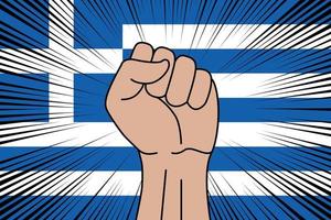 Humain poing serré symbole sur drapeau de Grèce vecteur