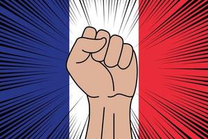 Humain poing serré symbole sur drapeau de France vecteur