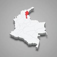 césar Région emplacement dans Colombie 3d carte vecteur