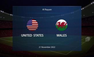 uni États contre Pays de Galles. Football tableau de bord diffuser graphique vecteur