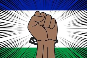 Humain poing serré symbole sur drapeau de Lesotho vecteur