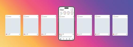 instagram carrousel ou faire glisser pages interface vecteur maquette avec Sept pages