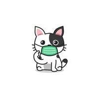 personnage de dessin animé blanc mignon chat portant un masque de protection vecteur