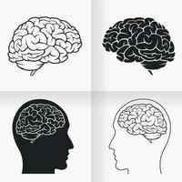 silhouette simple cerveau à l'intérieur de la tête humaine doodle clipart dessin ensemble vecteur