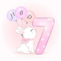 fête d'anniversaire de lapin avec numéro 7 vecteur