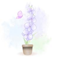 fleurs d'orchidées à l'intérieur de l'illustration aquarelle de pot de fleur vecteur