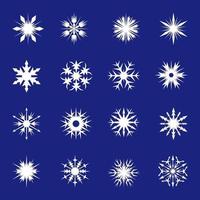 définir 16 flocons de neige vectoriels pour une utilisation imprimée ou Web. éléments d'illustrations pour le nouvel an et Noël, soldes d'hiver, prévisions météo, etc. vecteur