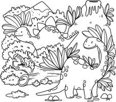 vecteur illustration de dinosaures et la nature pour coloration page, coloration livre, etc