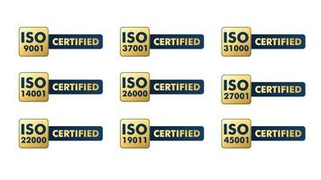 ensemble de iso certification timbre et Étiquettes qualité la gestion système, iso 9001, iso 22000, iso 14001 vecteur