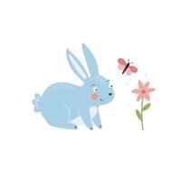 composition avec lapin, feuilles et floral éléments. mignonne lapin vecteur illustration. des gamins affiche