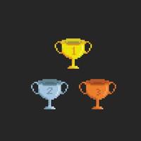 trophée collection ensemble avec différent Couleur dans pixel art style vecteur