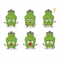 dessin animé personnage de vert boisson bouteille avec quoi expression vecteur