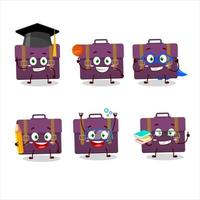 école étudiant de violet valise dessin animé personnage avec divers expressions vecteur