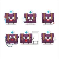 médecin profession émoticône avec violet valise dessin animé personnage vecteur