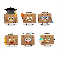 école étudiant de marron valise dessin animé personnage avec divers expressions vecteur