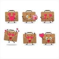 marron valise dessin animé personnage avec l'amour mignonne émoticône vecteur