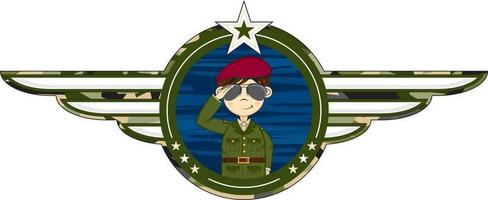 dessin animé saluer armée soldat dans des lunettes de soleil militaire histoire illustration vecteur