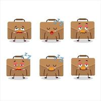 dessin animé personnage de marron valise avec somnolent expression vecteur