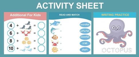 activité feuille pour les enfants. éducatif imprimable feuille de travail. mer animal feuille de travail thème. moteur compétences éducation. vecteur illustrations.