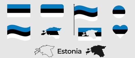 drapeau de Estonie. silhouette de Estonie. nationale symbole. carré, rond et cœur forme. le symbole de le Estonie drapeau. vecteur