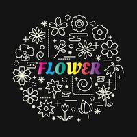 lettrage de dégradé coloré de fleurs avec jeu d & # 39; icônes vecteur