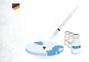 vaccination dans Arménie avec différent type de covid-19 vaccin. concept avec le vaccin injection dans le carte de Arménie. vecteur