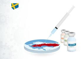vaccination dans Suède avec différent type de covid-19 vaccin. concept avec le vaccin injection dans le carte de Suède. vecteur