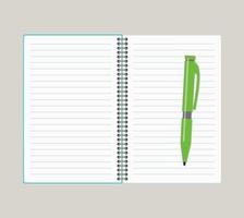 ouvert carnet avec vert stylo. vecteur illustration