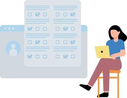une fille est donnant un en ligne questionnaire. vecteur