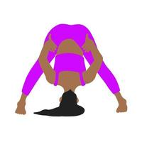 souplesse yoga pose. africain américain cheveux longs femme, dame, femme, fille. pilates, mental santé, entraînement, salle de sport. vecteur illustration dans dessin animé plat style isolé sur blanc Contexte.