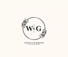 initiale wg des lettres main tiré féminin et floral botanique logo adapté pour spa salon peau cheveux beauté boutique et cosmétique entreprise. vecteur