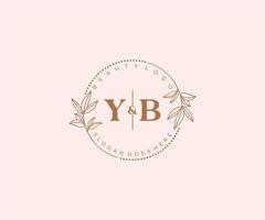 initiale yb des lettres magnifique floral féminin modifiable premade monoline logo adapté pour spa salon peau cheveux beauté boutique et cosmétique entreprise. vecteur