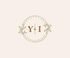 initiale yi des lettres magnifique floral féminin modifiable premade monoline logo adapté pour spa salon peau cheveux beauté boutique et cosmétique entreprise. vecteur