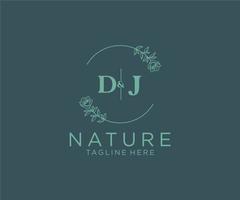 initiale dj des lettres botanique féminin logo modèle floral, modifiable premade monoline logo adapté, luxe féminin mariage l'image de marque, entreprise. vecteur