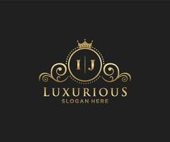 modèle initial de logo de luxe royal de lettre ij dans l'art vectoriel pour le restaurant, la royauté, la boutique, le café, l'hôtel, l'héraldique, les bijoux, la mode et d'autres illustrations vectorielles.