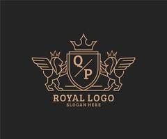 initiale qp lettre Lion Royal luxe héraldique, crête logo modèle dans vecteur art pour restaurant, royalties, boutique, café, hôtel, héraldique, bijoux, mode et autre vecteur illustration.