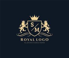 initiale sm lettre Lion Royal luxe héraldique, crête logo modèle dans vecteur art pour restaurant, royalties, boutique, café, hôtel, héraldique, bijoux, mode et autre vecteur illustration.